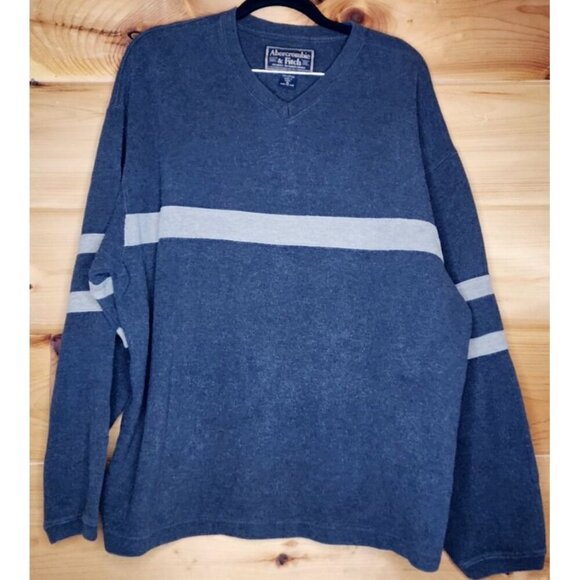 Vintage Abercrombie and Fitch Sweater Adult Large Gray V Neck Knit Pullover - Picture 3 of 11